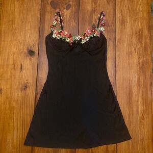 Altar'd State Floral Embroidered Mini Dress Black Corset‎ Babydoll M